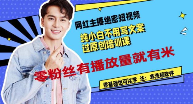 网红主播绝密短视频,纯小白不用写文案过原创培训课,零粉丝有播放量就有米