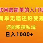 互联网最简单的入门项目：简单无脑变现还能积攒私域一天轻松1000+