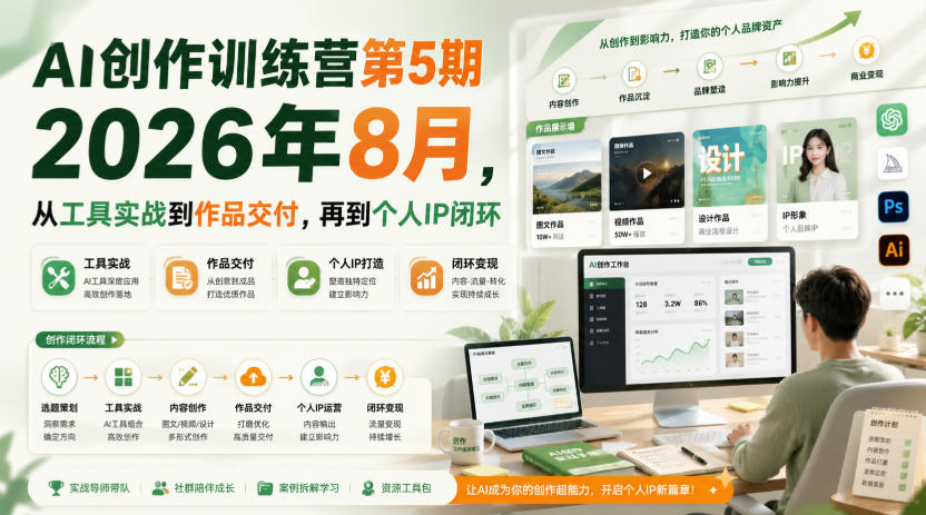 AI创作训练营第5期2026年8月，从工具实战到作品交付，再到个人IP闭环(更新0910)