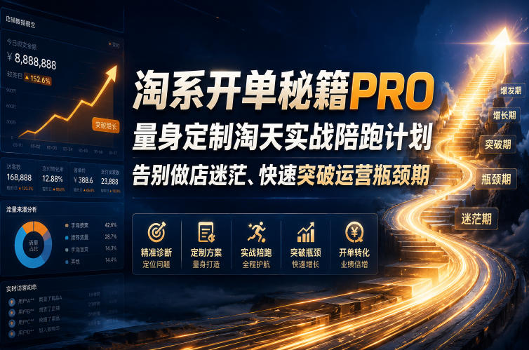 淘系开单秘籍PRO，量身定制淘天实战陪跑计划，告别做店迷茫、快速突破运营瓶颈期(更新260906)
