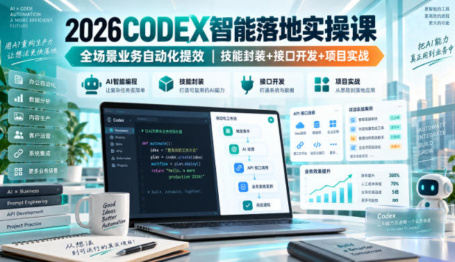 2026Codex智能落地实操课,全场景业务自动化提效,技能封装+接口开发+项目实战