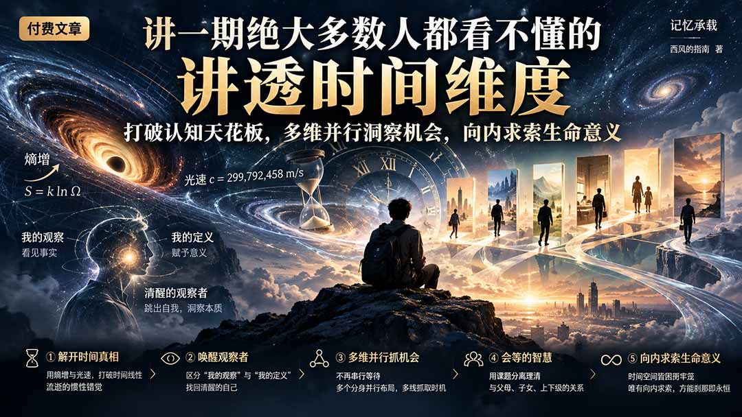付费文章：讲一期绝大多数人都看不懂的，讲透时间维度，打破认知天花板，多维并行洞察机会，向内求索生命意义