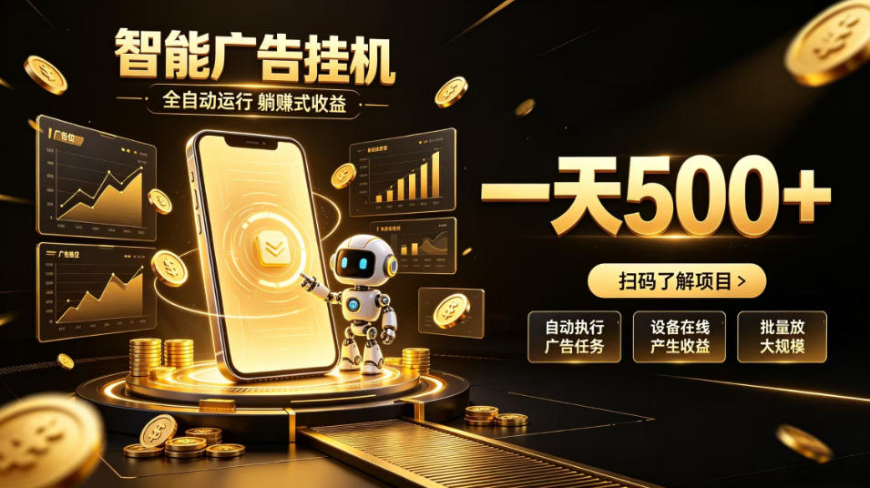 智能广告挂G项目,无需人工值守,全自动躺賺增收,单日收益可达500+【揭秘】
