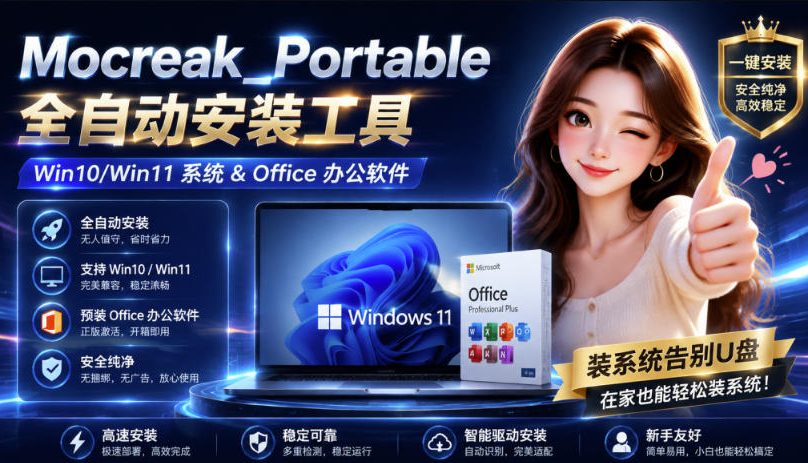Mocreak全自动安装office和win10、win11系统，告别U盘装系统，使用安全可靠