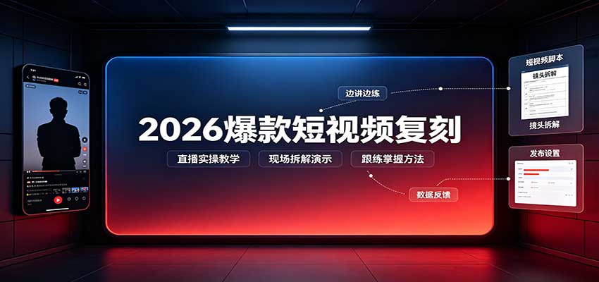 2026爆款短视频复刻：直播实操教学，配套文字文档掌握全流程