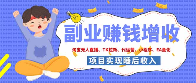 2026年多个真实落地副业项目，手把手带你搭建被动收入管道(淘宝无人直播、海外TK拉新…