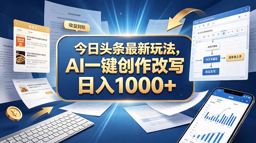 今日头条最新玩法，AI 一键创作改写，简单易上手，轻松日入 1000 +