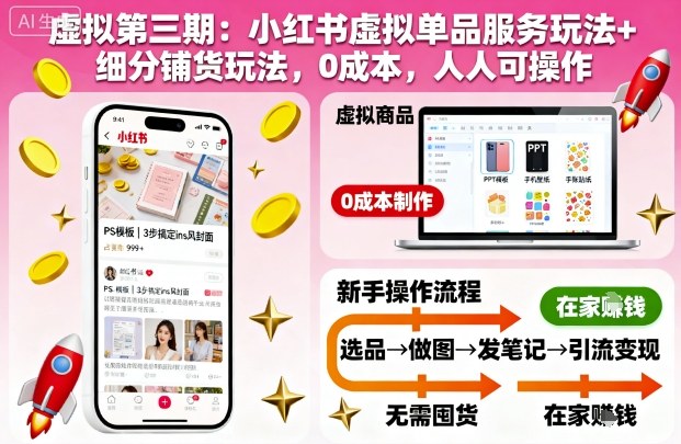 虚拟第三期:小红书虚拟单品服务玩法+细分铺货玩法,0成本,人人可操作(更新)