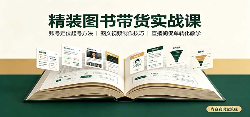 精装图书带货实战课：账号定位起号方法，图文视频制作，促单转化教学