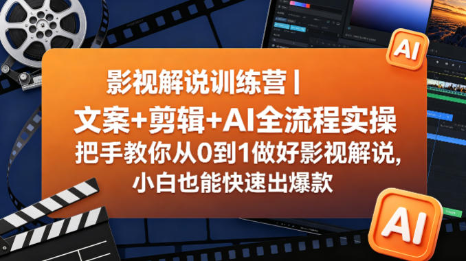 影视解说训练营｜文案+剪辑+AI全流程实操，把手教你从0到1做好影视解说，小白也能快速出爆款