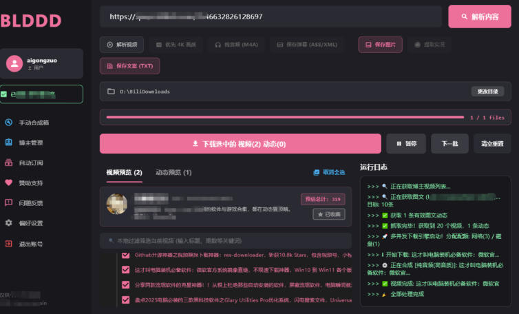 哔哩哔哩b站视频最新下载工具,支持合集下载,字幕、声音下载,BLDDD