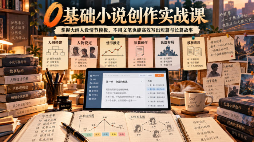 0基础小说创作实战课｜掌握大纲人设情节模板，不用文笔也能高效写出短篇与长篇故事