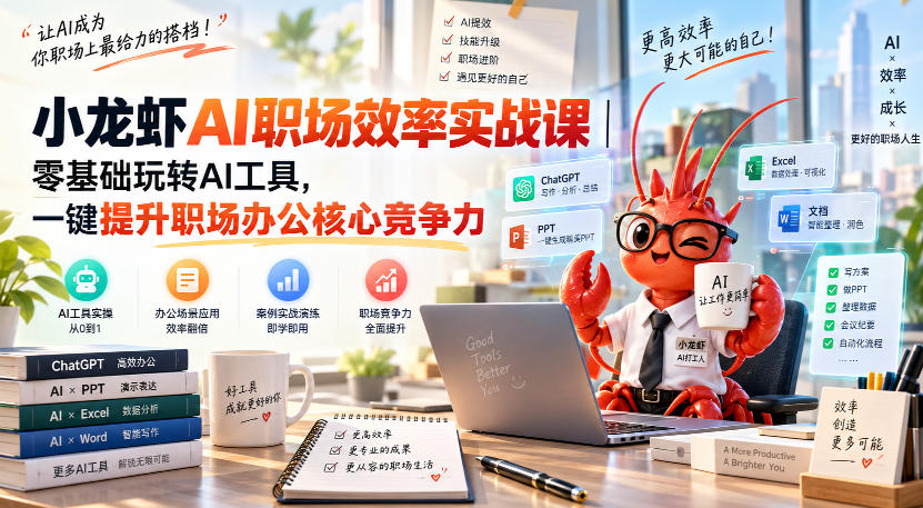 小龙虾AI职场效率实战课|零基础玩转AI工具,一键提升职场办公核心竞争力