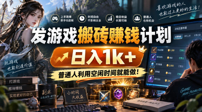 发游戏搬砖賺钱计划,日入1k+,普通人利用空闲时间就能做!【揭秘】