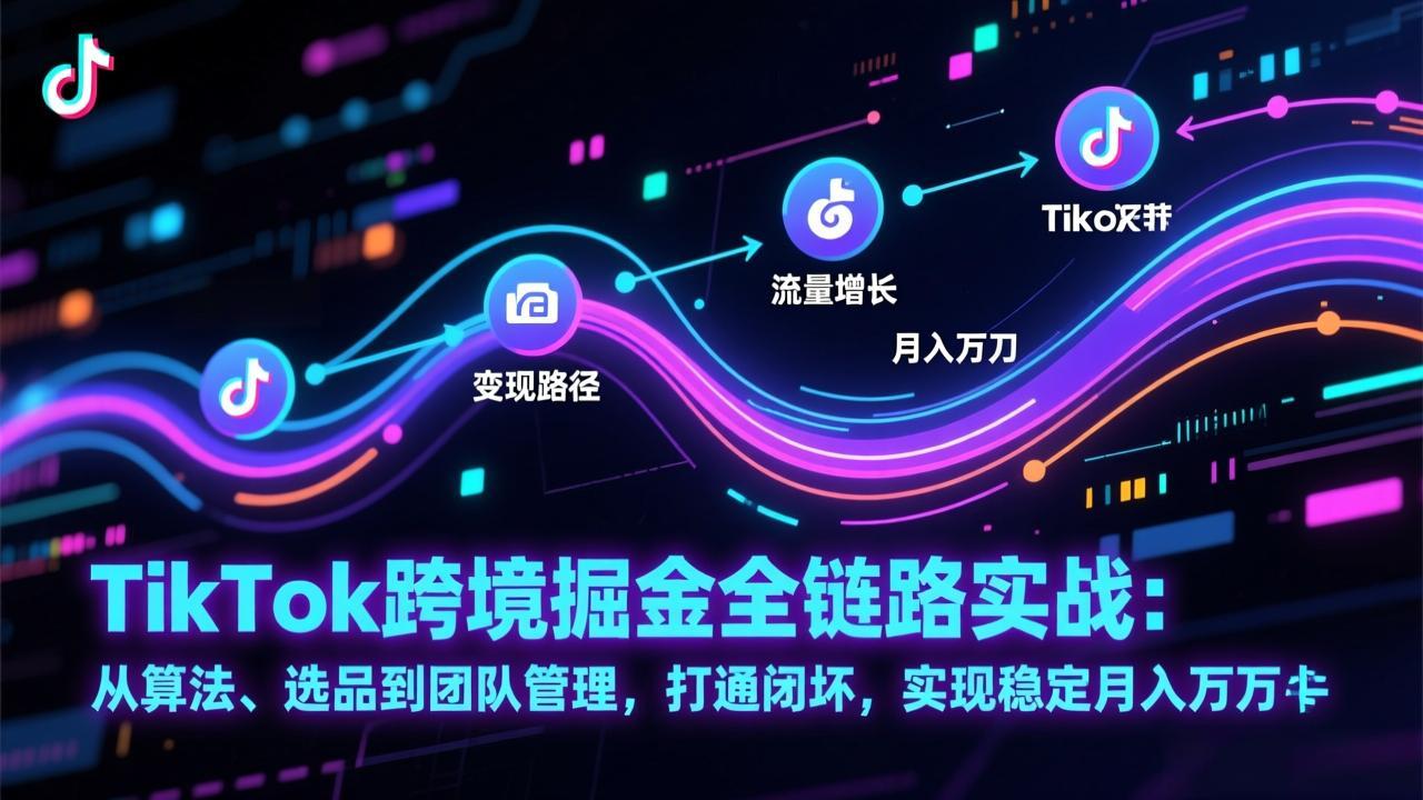 TikTok跨境掘金全链路实战：从算法、选品到团队管理，打通闭环，实现稳定月入万刀