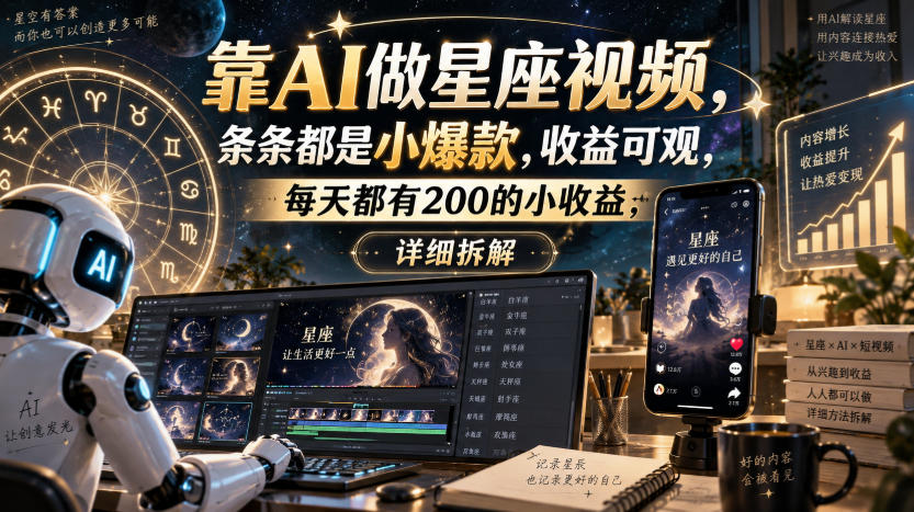 靠AI做星座视频,条条都是小爆款,收益可观,每天都有200的小收益,详细拆解