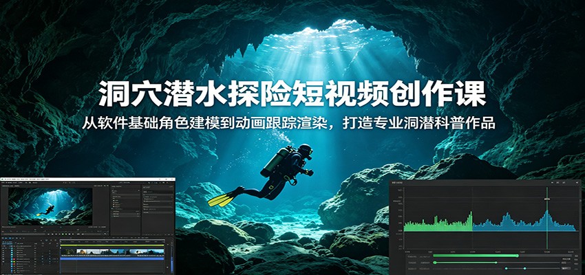 洞穴潜水探险短视频创作课：从软件基础角色建模到动画跟踪渲染，打造专业洞潜科普作品