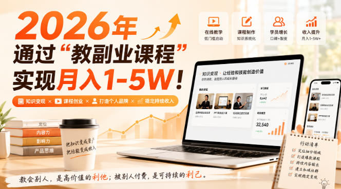 2026年通过“教副业课程”实现月入1-5W！毫无保留的全部教给你，长期稳定【揭秘】