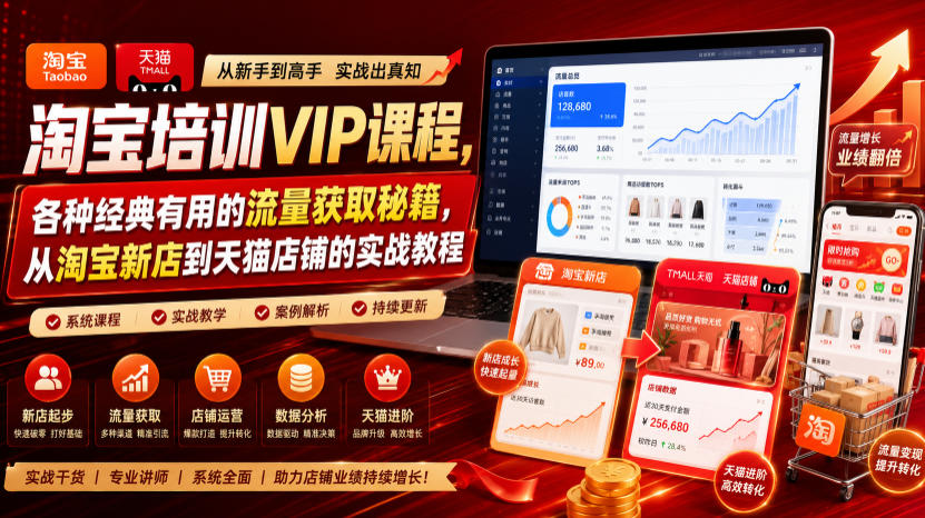 淘宝培训VIP课程,各种经典有用的流量获取秘籍,从淘宝新店到天猫店铺的实战教程(更新09月17日)