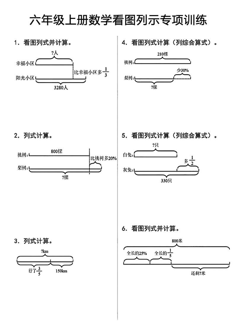六上数学看图列式