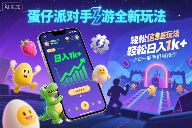 蛋仔派对手游全新玩法,轻松日入1k+,风口信息差玩法,当天见收益,小白一部手机可操作