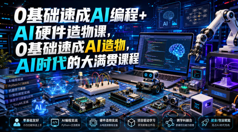 0基础速成AI编程+AI硬件造物课,0基础速成AI造物,AI时代的大满贯课程