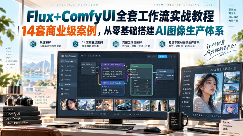 Flux+ComfyUI全套工作流实战教程｜14套商业级案例，从零基础搭建AI图像生产体系