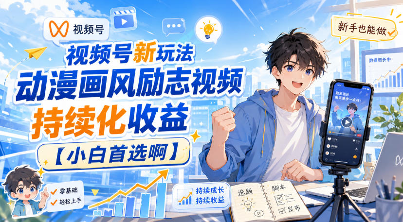 视频号新玩法动漫画风励志视频,持续化收益【小白首选啊】