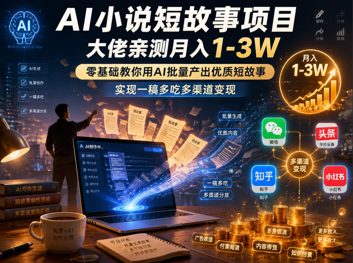 AI小说短故事项目,大佬亲测月入1-3W,零基础教你用AI批量产出优质短故事,实现一稿多吃多渠道变现(更新0910)