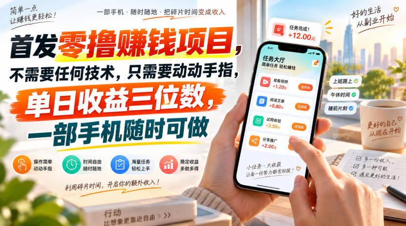 首发零撸賺钱项目,不需要任何技术,只需要动动手指,单日收益三位数,一部手机随时可做【揭秘】