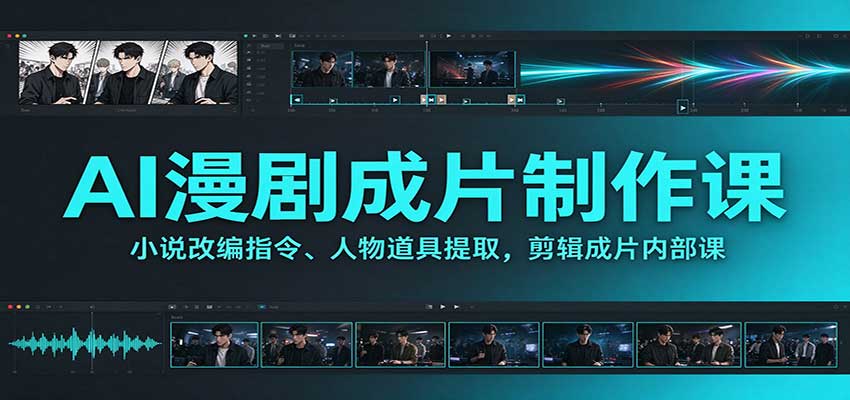 AI漫剧成片制作课：小说改编指令、人物道具提取，剪辑成片全流程