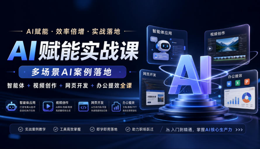 AI赋能实战课,多场景AI案例落地,智能体+视频创作+网页开发+办公提效全课