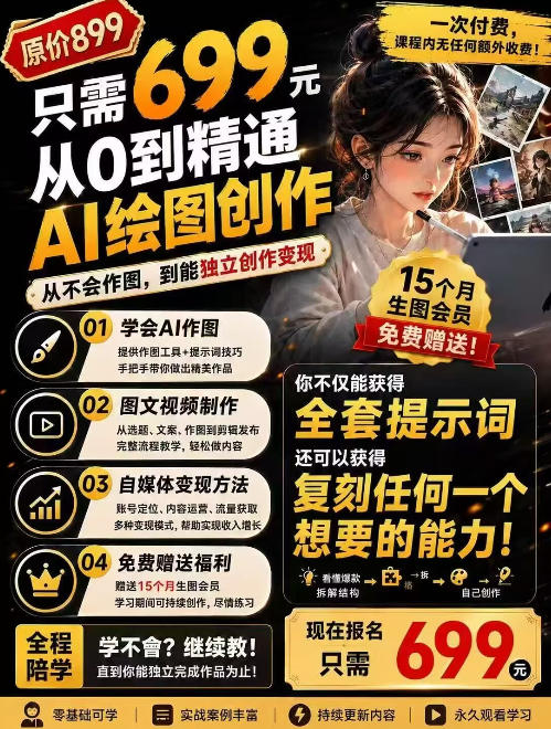 抖音10W粉丝博主的AI绘图教学,从0到精通AI绘图创作,从不会作图到能独立创作变现