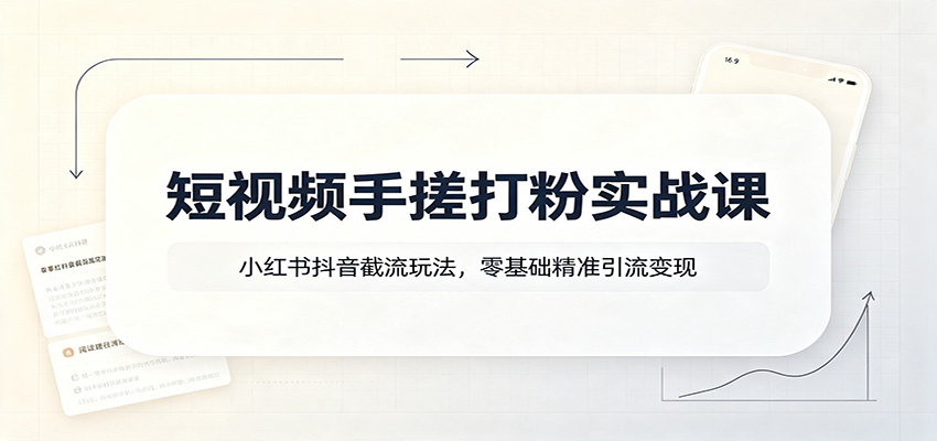 短视频手搓打粉实战课：小红书抖音截流玩法，零基础精准引流变现