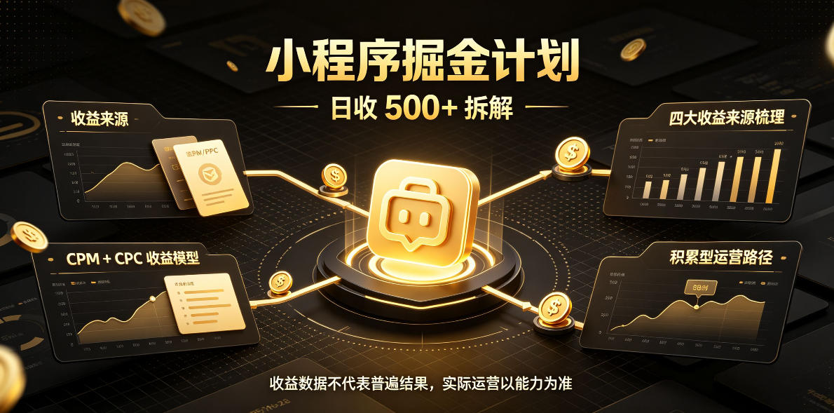 小程序推广计划，日收500+，腾讯官方打款，客户留存率高，收益长期稳定【揭秘】