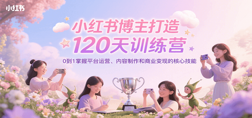 小红书博主打造120天训练营，0到1掌握平台运营、内容制作和商业变现