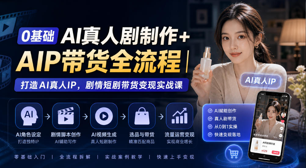 0基础AI真人剧制作+AIP带货全流程｜打造AI真人IP，剧情短剧带货变现实战课