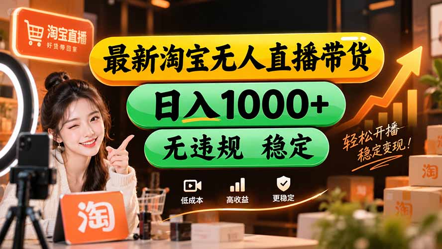 【新技术】淘宝无人直播，独家，日入2K+，无封号，可矩阵，长期稳定